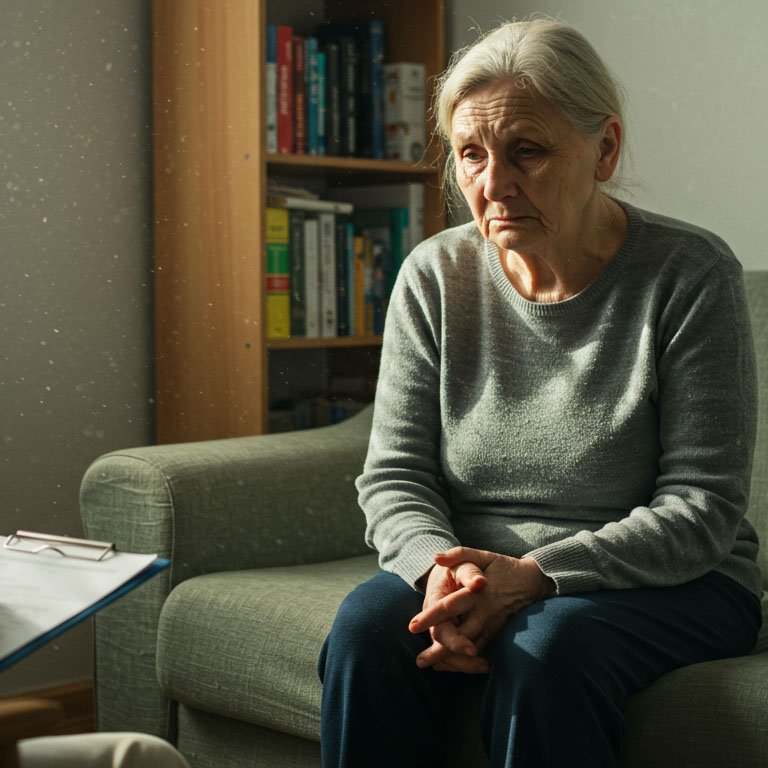 Пожилая женщина переживает стресс